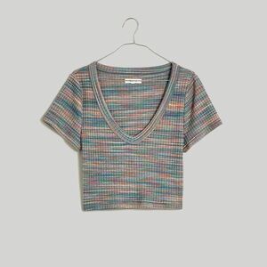 Madewell Multicolor Striped V-Neck Crop Top Ribbed V-Neck Crop Tee in Space-Dye